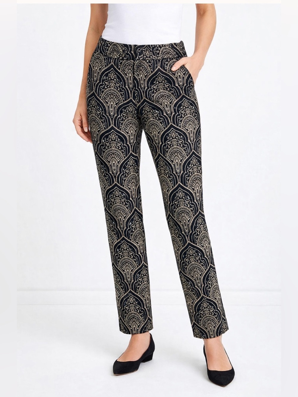 J.McLaughlin Women Grier Pants Black Gold Paisley Brocade Jacquard Sz 4 NWT $238